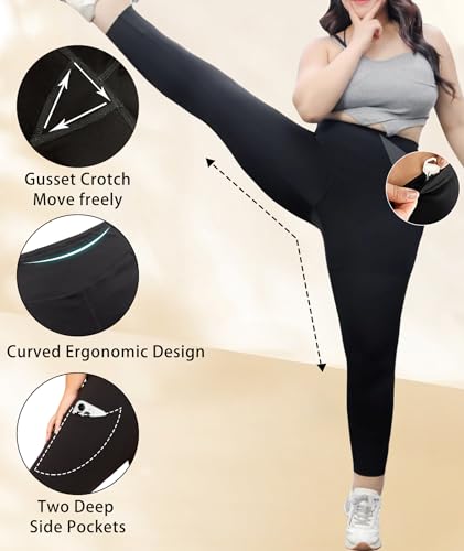 LALAGEN Plus Size Leggings for Women with Pockets-High Waisted 7/8 Leggings Tummy Control Workout Gym Yoga Pants4