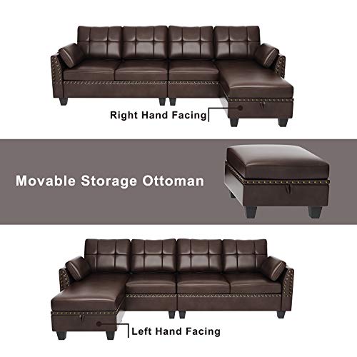 Honbay Faux Leather Sectional Sofa Couch Reversible L Shaped Couch Sofa 4 Seat Sofa Sectional Couch For Small Apartment #TOP3