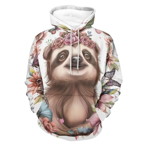 Sweat à Capuche Paresseux Papillon Fleur en S - Hoodie Unisexe