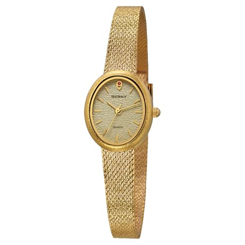 BERNY Vintage Gold Watches for Women, Elegant Oval Women's Wrist