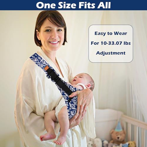 TNOMSNO Portabebés Portátil, Portador de Bebé, Ergonómico Portátil, Portabebés Elastico Ajustable para Bebés y Niños Pequeños de 0-36 Meses (azul y blanco) - imagen 6