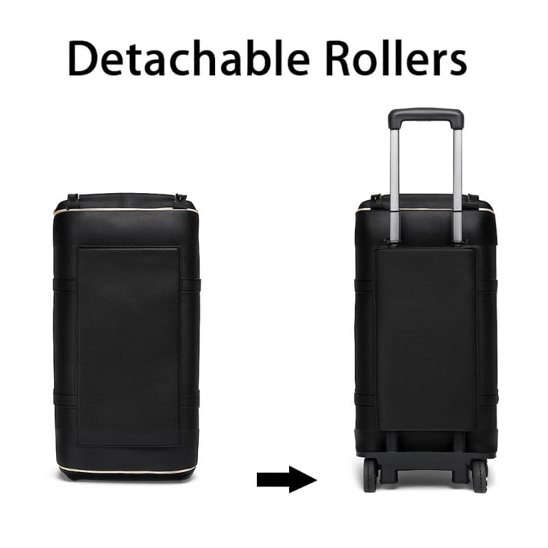 Image of FUOCO Convertible Garment Duffel Bag with Wheels | Large PU Leather Carry-On Trolley Bag for Men & Women | 2-in-1 Hanging Suit Travel Bag | Ideal for Business Trips & Weddings | 1-Year Warranty
