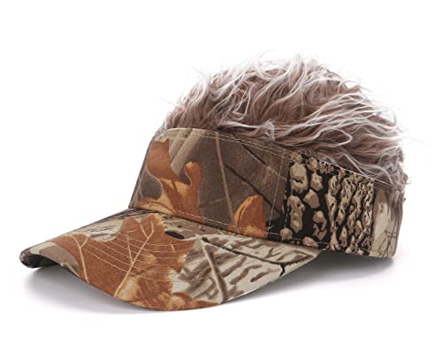 Image of Mens Visor with Hair Fake Hat with Hair for Men Funny Golf Hats Wig Hat Spiked Adjustable Baseball Cap