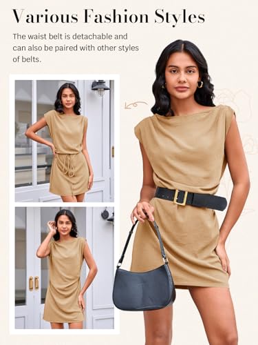 Image of Wenrine Womens 2026 Summer Mini Dress Casual Sleeveless Tie Waist Loose Ruched Beach Vacation Short Sundresses