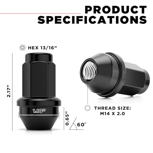 Image of White Knight M14x2.0 Factory Style Lug Nuts for Ford F-150 (2001-2014) and Expedition (2004-2014), Black Chrome Extra Bulge Acorn - WN28850BK-24AM (24 Pack)