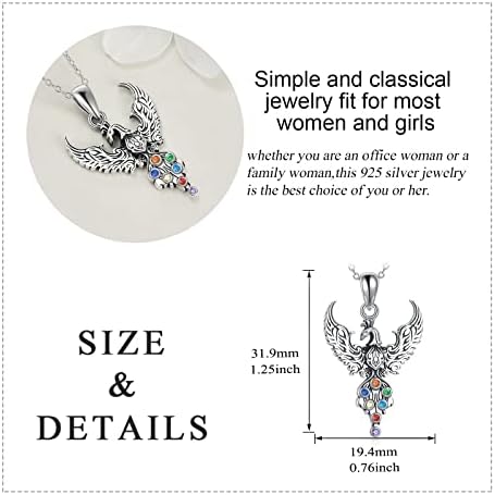 YAFEINI Phoenix Necklace for Women Teen Girls Sterling Silver Oxidized Rising Phoenix Chakra Pendant Necklace Jewellery Gifts