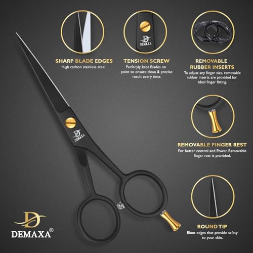 Image of DEMAXA 5 inch Professional Beard Scissors for men Mustache Scissors with 1 Mustache Comb, 1 Beard Comb & Soft Pouch - Prefect Beard shears mustache kit for All Facial Hair - moustache Grooming kit for Men