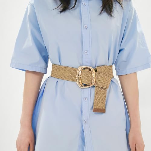Adjustable Woven Straw Waist Belt For Women Pin Buckles Cotton Linen Waist Strap For Various Outfit Styling4