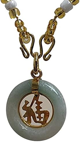 Natural Green Jade Real Light Green Round Donut Lucky Coin Jewelry Prosperity with Necklace Beads Color Gold White for Women Charms Luck Success Promote Love Wealth in Life Trade Flourish Prosperity