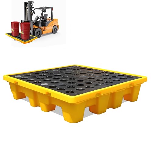 Bac de rétention Robuste avec Drain, bac modulaire de rétention pour fûts d'huile et de Produits Chimiques, Plateforme de Stockage en polyéthylène verrouillable empêchant Les déversements, d