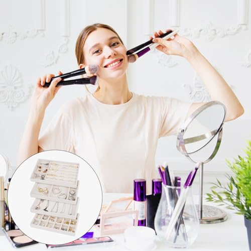 bssmmai Jewelry Trays Organizer, 4PCS Velvet Stackable Jewellery Organiser Storage Trays, Removable Jewellery Tray Organiser, Jewellery Display Storage Drawer for Necklace Ring Bracelet Earring - Image 6