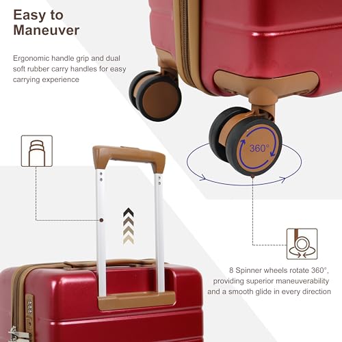Image of 20-Inch Carry-On Luggage Set (3-Piece) - Lightweight & Durable Hardshell Spinner Suitcase with TSA Lock | PC+ABS Material | Airline Approved for Business and Family Travel, in Red