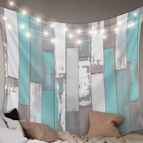 Turquoise Gray Tapestry for Bedroom Wall Hanging Tapestry, Country Retro