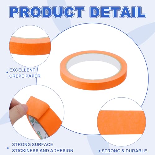 Image of MECCANIXITY Masking Tape 0.5 Inch x 21 Yard Painter's Tape Orange Paint Tapes for DIY Crafts Arts Drawing Decoration Labeling Car Painting Artist Teachers, Pack of 6