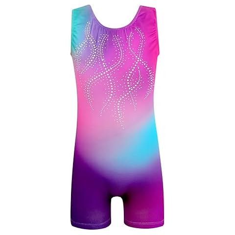 EQSJIU Girls Leotards For Gymnastics Rose Blue Color Gradient Sparkly Shiny Diamond Tumbling Outfits For Girls 5-6 Years Cover