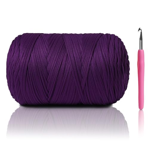 Image of 800G（228YDS） Tshirt Yarn for Crocheting，Chunky T-Shirt Yarn for Beginner Crochet Bags，Baskets，Coasters，Shoes，Clothes，DIY Crafts, Elastic Fabric Thick Hand Knitting Crochet Yarn (Violets)