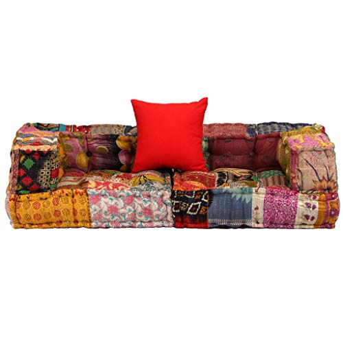 vidaXL Pouf 2-Sitzer Modular Patchwork Stoff Bodenkissen Sitzpouf Lounge Sofa – Bild 4