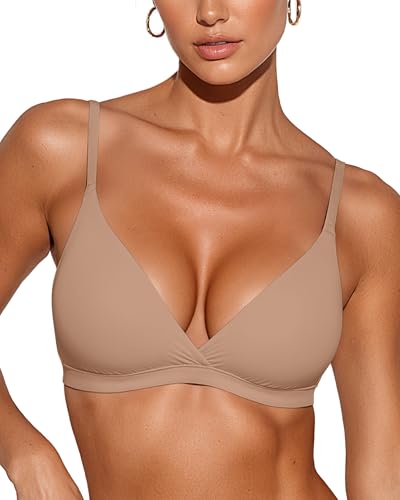 Image of ProKloud WirelessTriangle Bralettes for Women Plunge Unlined Unpadded Bras | No Underwire Comfortable Everyday Tshirt Bra,Hook and Eye Closure
