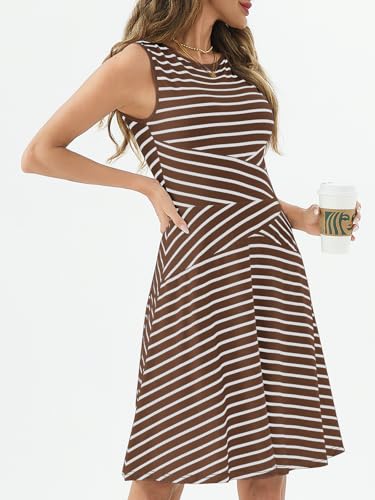Image of PerZeal Women's Summer Casual Dresses 2025 Sleeveless Striped Mini Dress High Waisted A Line Party Dresses