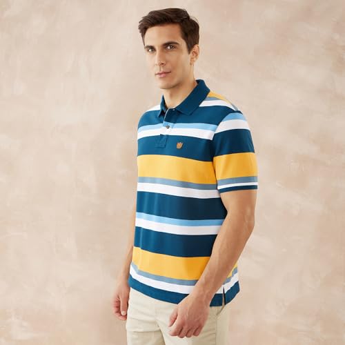 Image of FAHRENHEIT Poly Cotton Stripe Pique Polo Short Sleeves T Shirt