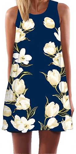 Ocean Plus Mujer Verano Tops Camisola sin Mangas Colorido Ropa Pavo Real Flores Vestidos de Playa Búho Corto A Line Vestido Cover Up (S (UK 8-10), Rosas Blancas)