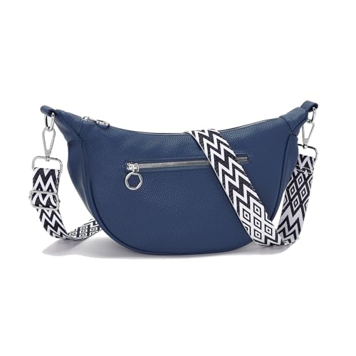 Vezluax borsa a tracolla impermeabile marsupio donna elegante borsa mezzaluna PU pelle crossbody con scomparti interni blu