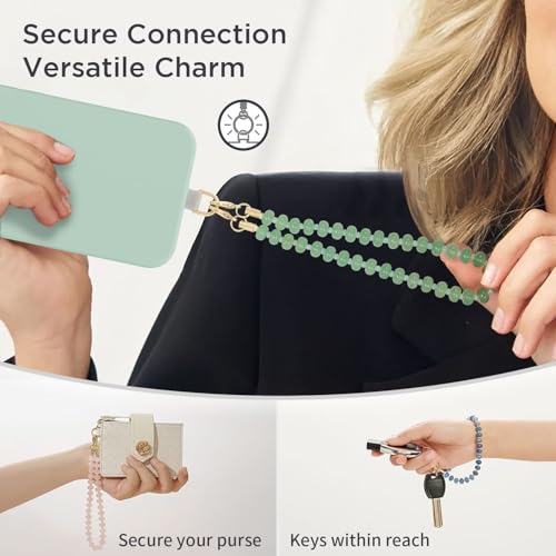 Image of POSADINA Natural Stone Phone Charm, Beaded Healing Phone Wrist Strap, Handmade Cellphone Chain Lanyard with Tether Tab