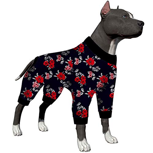 LovinPet Pet Pajamas for Dogs Big/Pretty Floral Navy/Coral Prints/Lightweight Big Dogs Pullover, Full Coverage Large Breed Dog Pjs