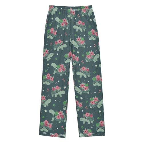 Boys' Pants Bloom Turtle Green Pattern Long Bottoms Jogger Pants Elastic Waist Trousers with Pockets S-XL