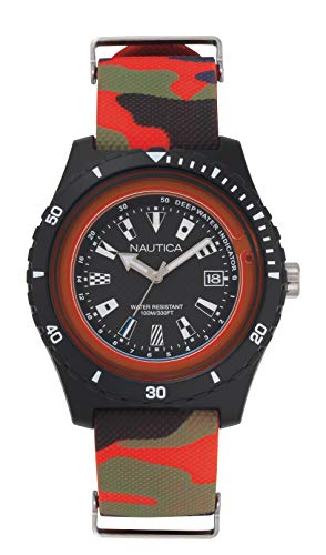 Nautica Reloj de silicona de resina de cuarzo para hombre, negro, rojo (Black/Red Camo), Mediano, Surfside