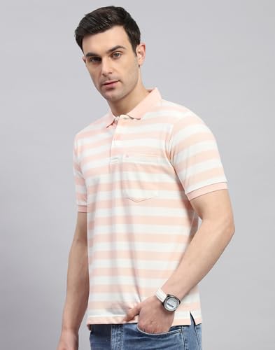 Image of Monte Carlo Mens Striped Polo Collar Half Sleeve Cotton Blend Casual T-Shirt (224064107)