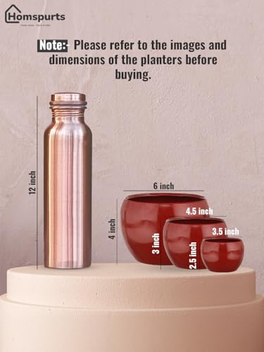 Image of Sunshine Solid Metal Tabletop Planters, Home Decor, Living Room, Office, Restaurant, Table Decor| (Set of 3, Without Plant) (Red)