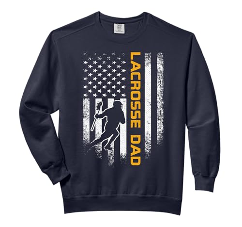 Vintage USA American Flag Proud Lacrosse Dad Lax Silhouette Comfort Colors Adult Sweatshirt