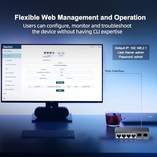 Image of Binardat 4 Port 2.5G Web Managed Switch with 2x10G SFP+ Slot, Ultra-Mini Size, Support Trunk /LACP /VLAN /QOS, Metal Multi-Gigabit Desktop /Wallmount Network Switch