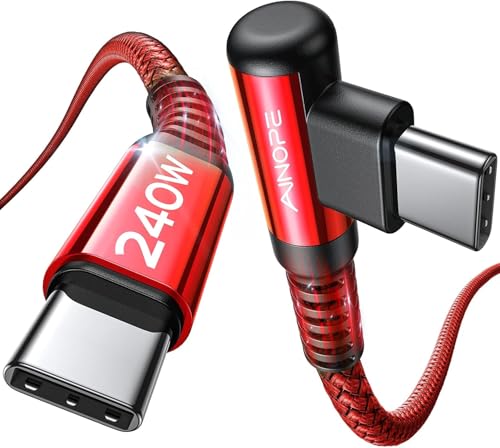 Image of AINOPE 240W Long USB C Cable 10 ft USB C Cable Fast Charging Type C Charger Right Angle Fit iPhone 16 15 Pro MacBook Max iPad Samsung 25 10FT Red