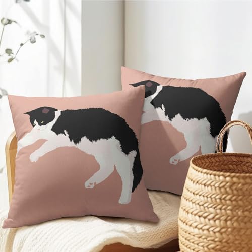 PAKAZA クッションカバー ハチワレ猫 ピンクベージュ 動物好き 動物園 自然 森 海 植物園 水族館 野良 ペット 45x45cm 2枚セット 両面印刷 ギフト プレゼント クリスマス 誕生日 母の日 枕カバー シンプル 北欧 ホテル ソファ用 車