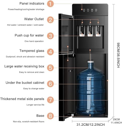 3-in-1 Hot & Cold Water Dispenser with Cup Holder - Bottom Loading, Space-Saving Design for Home, Office, Dorm, Bar - Easy to Use, Stylish, and Efficient Water Cooler