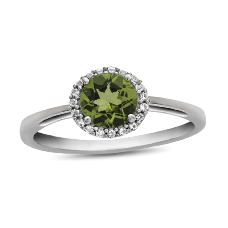 Bague de promesse en argent 925 et péridot vert solitaire pour femme
