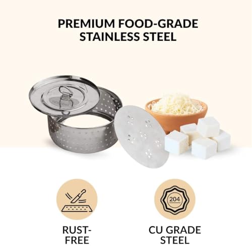 Image of Nestasia Stainless Steel Paneer Maker (550 ml) - Round Paneer Maker Mould Press with Lid | Rust Resistant Medium Paneer Strainer - Perfect for Fresh Paneer, Tofu & Sprouts