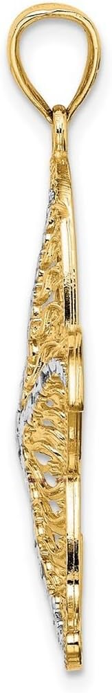 JewelryWeb 32mm 14k Two-tone Gold Sea shell Nautical Starfish With White Center Cut-out Filigree Charm Pendant Necklace for Women - Image 3