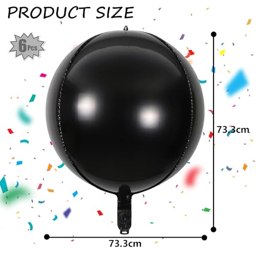 Image of Round 4D Black Mylar Balloons, Large Black Foil Balloons for Black Decorations - 22 Inch, 6 Pack | Black Metallic Balloons Halloween Balloons for Halloween Decorations(Black)
