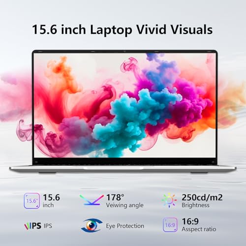 15.6 inch Laptop, Gaming Laptop N4000 Processor, Laptop Computer with 8GB LPDDR4 256GB SSD, Silver Traditional Laptop Computers for Work & Study, 180° Angle Open, Dual-Band WiFi, Long Battery Life - Image 4