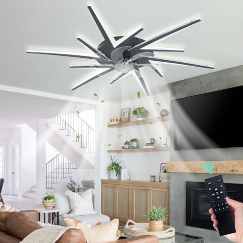 Luyaim Ventiladores Para El Techo Con Lámpara Blanco Moderno 92CM 7200LM Con Mando A Distancia - Motor DC 6 Velocidades Silencioso Invierno/Verano Plafon Led Ventilador Para Dormitorio/Salón-Black