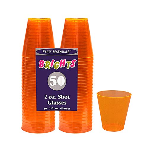 BARCONIC Neon Plastic Cups - 2 ounce Shot - 50 pack ORANGE