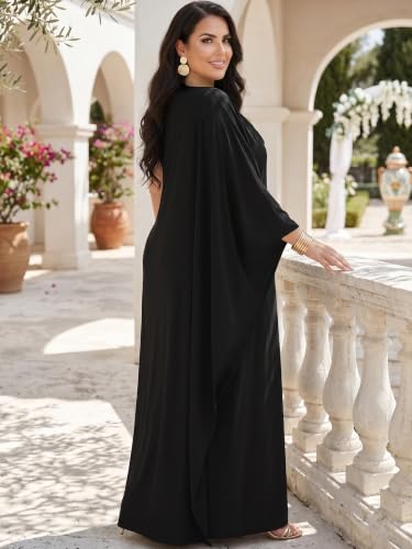 Image of KOH KOH Womens Long Cowl Neck Flowy Grecian Goddess Cape Sleeve Maxi Dress