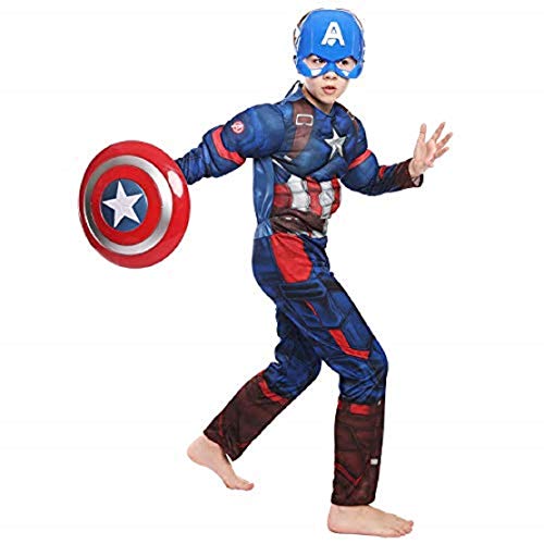Image of FancyDressWale American Soldier Muscles Costume with Shield, 5-7 Years(Cotton Blend, Multi)