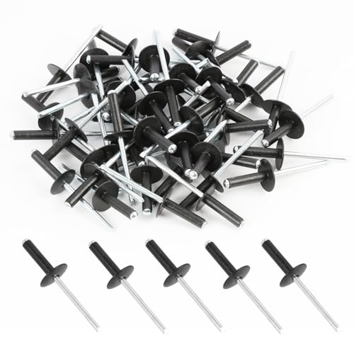 Jecdfs 50 Rivets aveugles en Aluminium à Large Bride,Rivet Plaque immatriculation,Rivet Pop Noir,4mm x 20mm pour Constructions, Bateaux, Voitures et Meubles,...