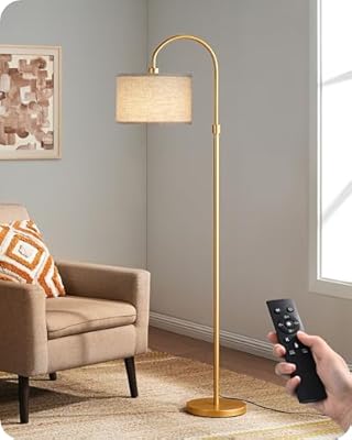 EDISHINE Modern Arc Floor Lamp with Remote, Dimmable Gold Floor Lamp, 3000K-6500K Color Temperatures, Tall Pole Reading Floor Lamps for Living Room Bedroom Office, Footswitch, LED Bulb Included
