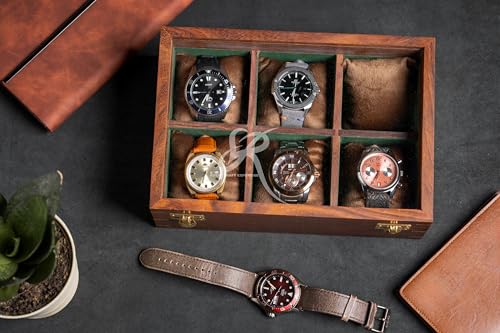 Image of Royal Craft Expertise 6-Slot Watch Box for Men - Handmade Indian Rosewood Luxury Watch Case | Elegant Wooden Watch Display Box | Jewelry Organizer for Men