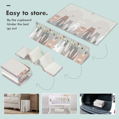 Lertantri 200 x 130 cm tapete de bebé acolchoado dobrável, tapete de jogos para bebé, impermeável e reforço de bordas tapete de bebé, antiderrapante tapete de jogos de XPE